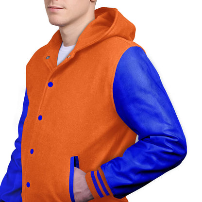 Royal Blue-Leather Sleeves & Wool Body (Hoodie)