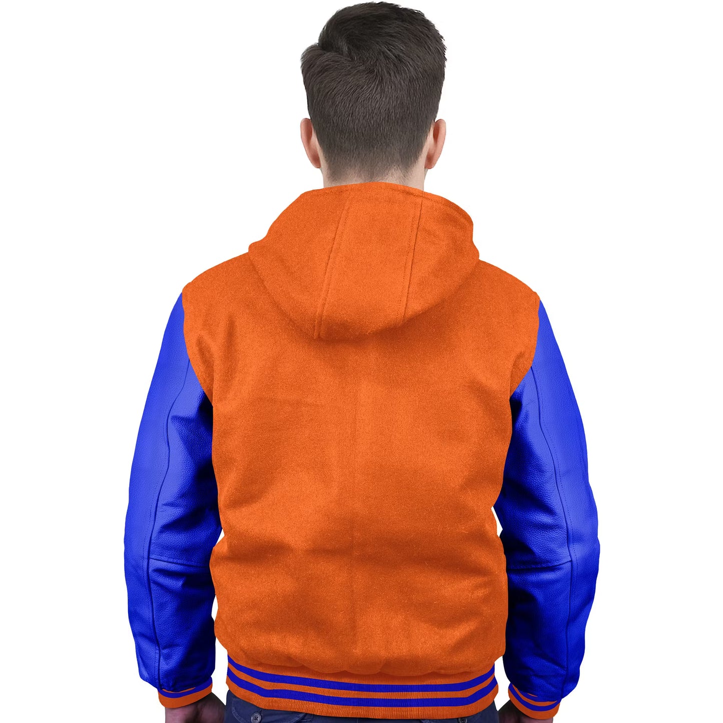Royal Blue-Leather Sleeves & Wool Body (Hoodie)
