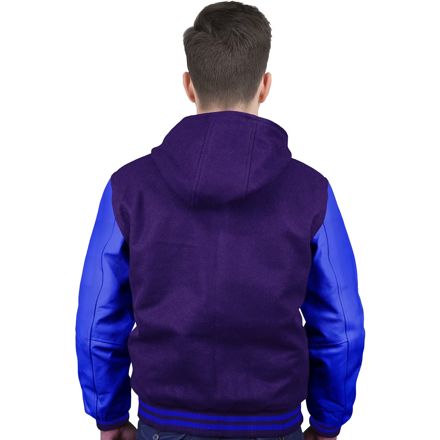Royal Blue-Leather Sleeves & Wool Body (Hoodie)