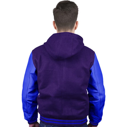 Royal Blue-Leather Sleeves & Wool Body (Hoodie)
