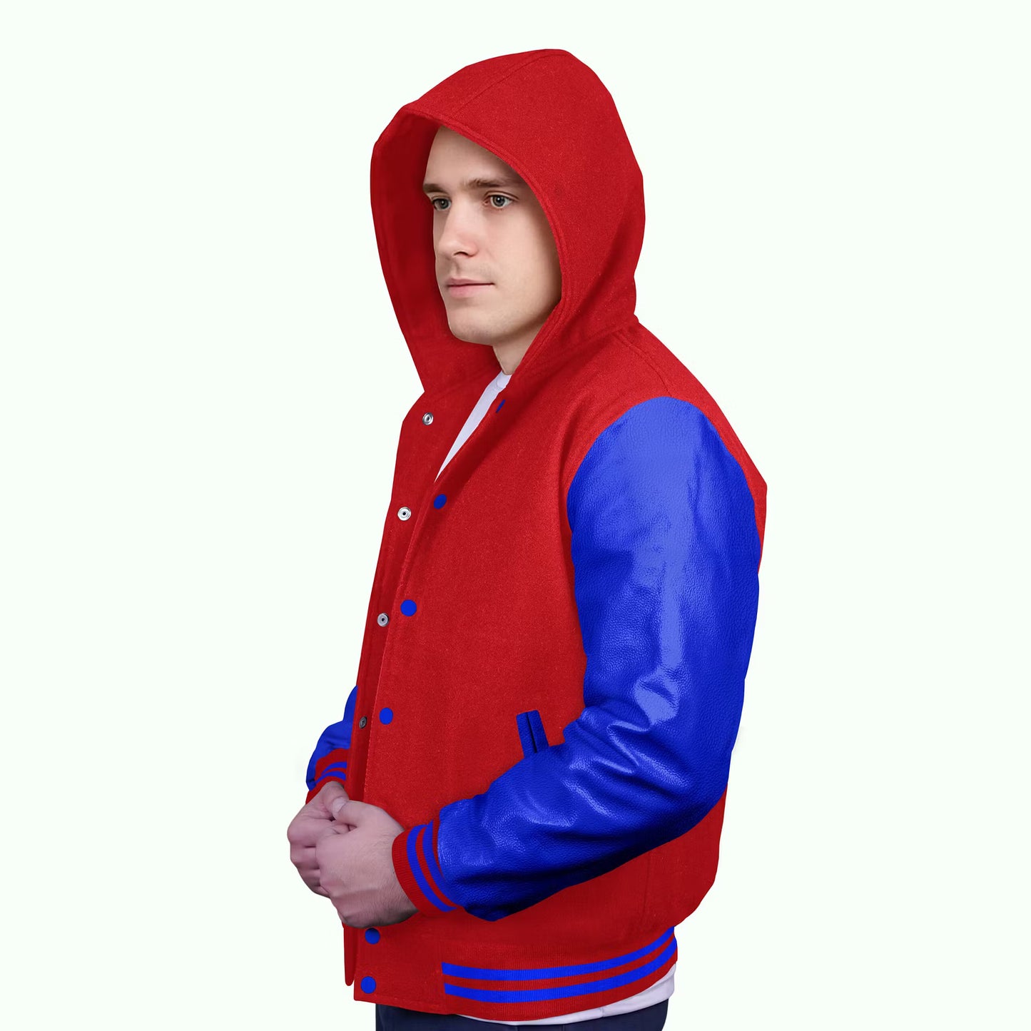 Royal Blue-Leather Sleeves & Wool Body (Hoodie)