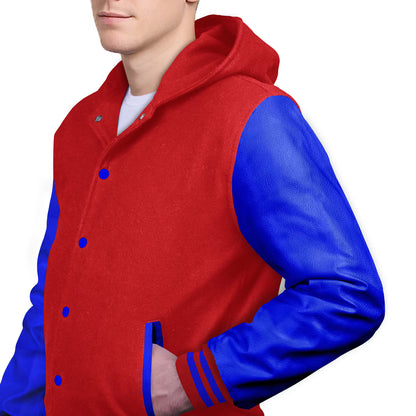 Royal Blue-Leather Sleeves & Wool Body (Hoodie)