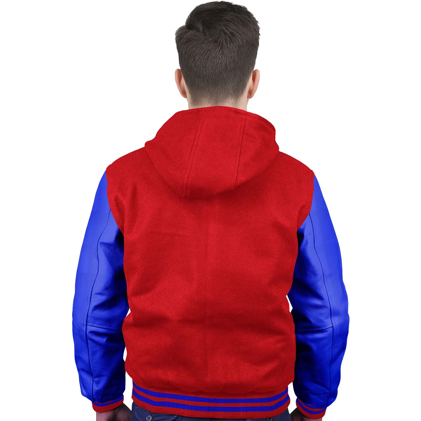 Royal Blue-Leather Sleeves & Wool Body (Hoodie)