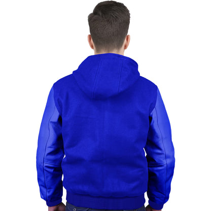 Royal Blue-Leather Sleeves & Wool Body (Hoodie)