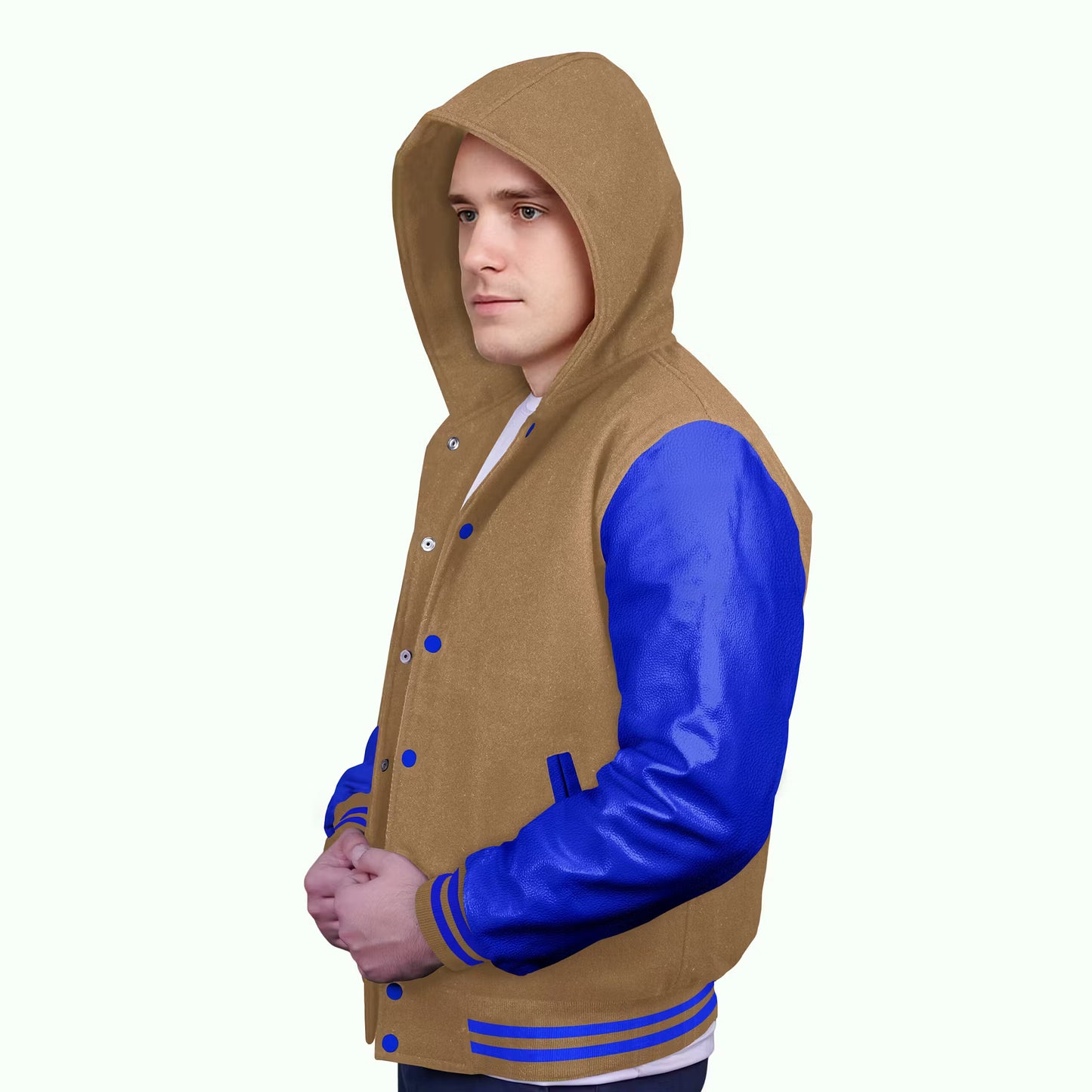 Royal Blue-Leather Sleeves & Wool Body (Hoodie)