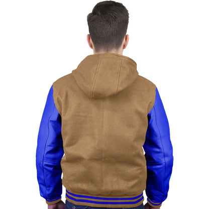 Royal Blue-Leather Sleeves & Wool Body (Hoodie)