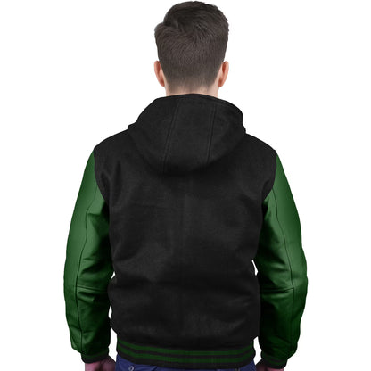 Forest Green-Leather Sleeves & Wool Body (Hoodie)
