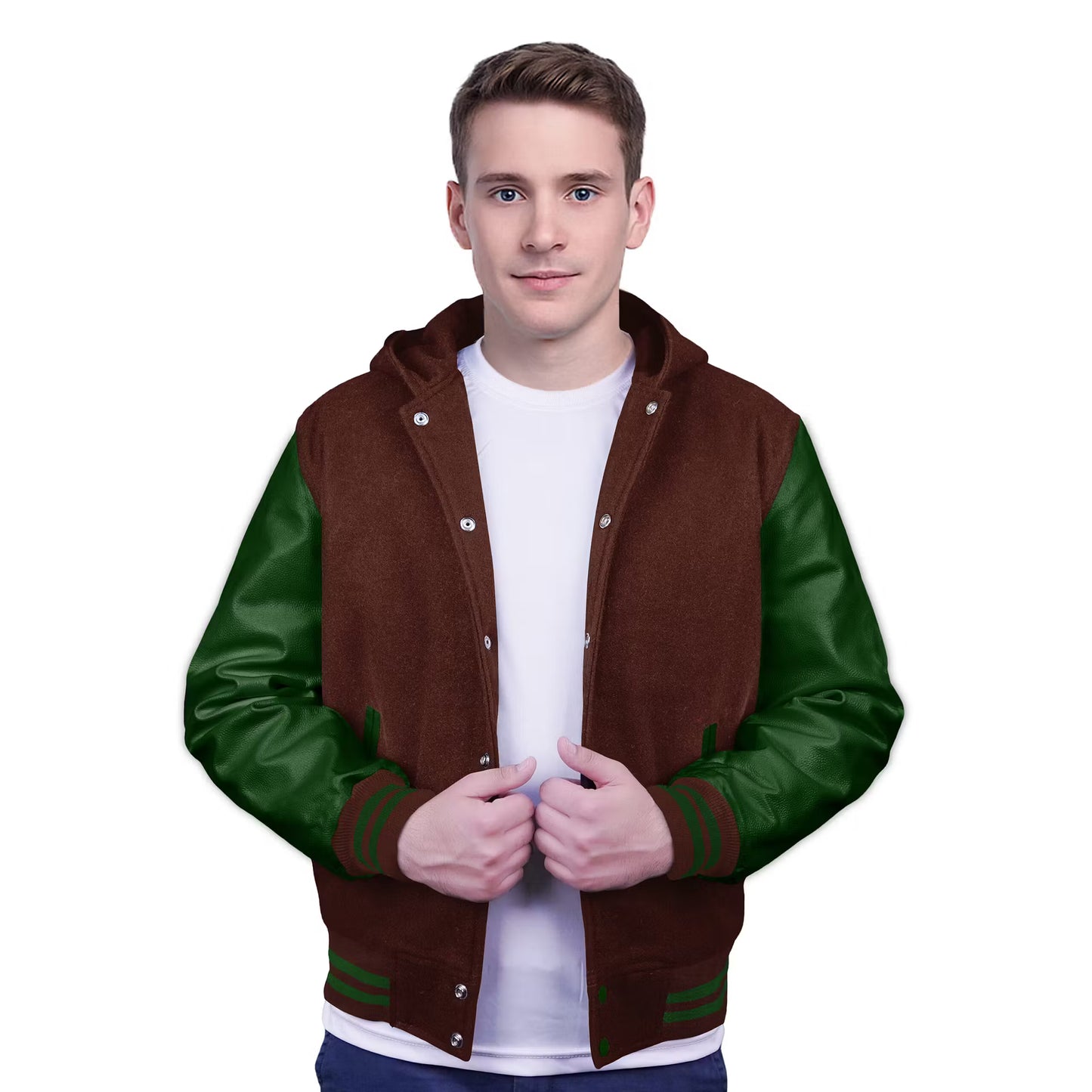 Forest Green-Leather Sleeves & Wool Body (Hoodie)