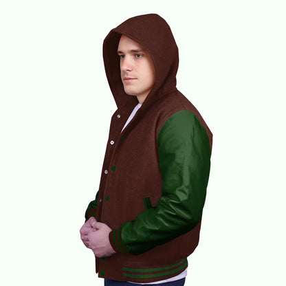 Forest Green-Leather Sleeves & Wool Body (Hoodie)
