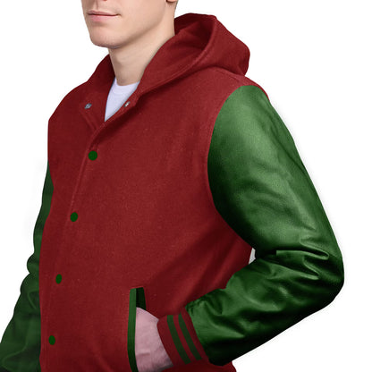 Forest Green-Leather Sleeves & Wool Body (Hoodie)