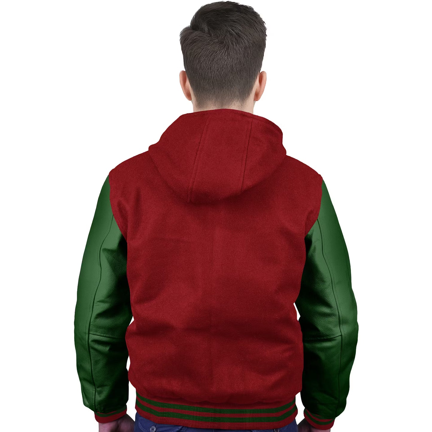Forest Green-Leather Sleeves & Wool Body (Hoodie)