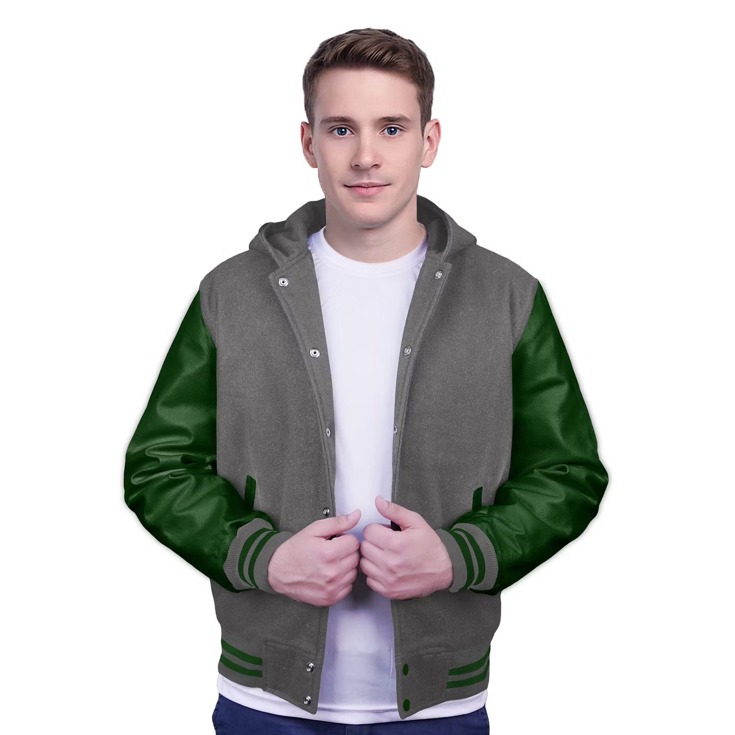 Forest Green-Leather Sleeves & Wool Body (Hoodie)
