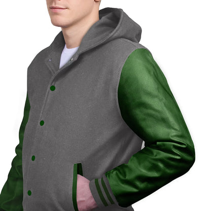 Forest Green-Leather Sleeves & Wool Body (Hoodie)