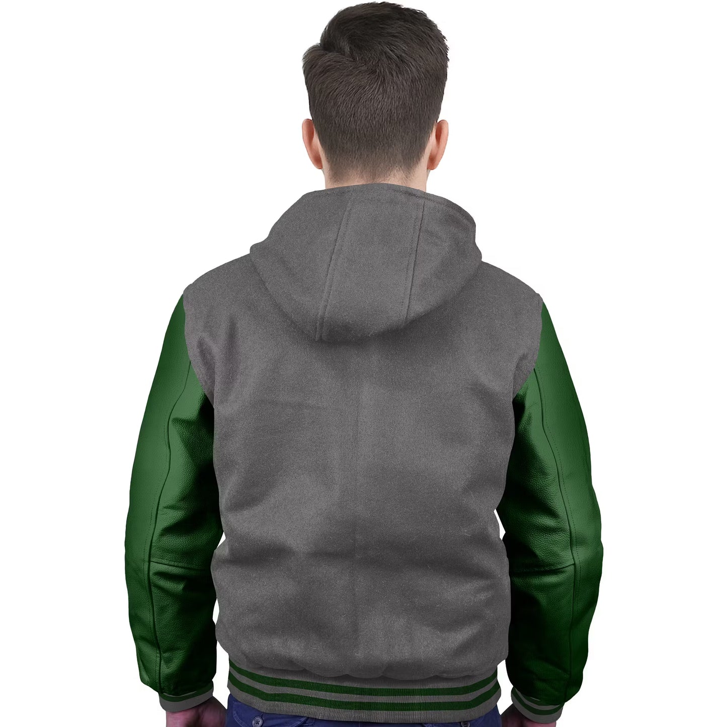 Forest Green-Leather Sleeves & Wool Body (Hoodie)