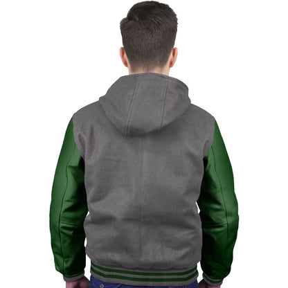 Forest Green-Leather Sleeves & Wool Body (Hoodie)