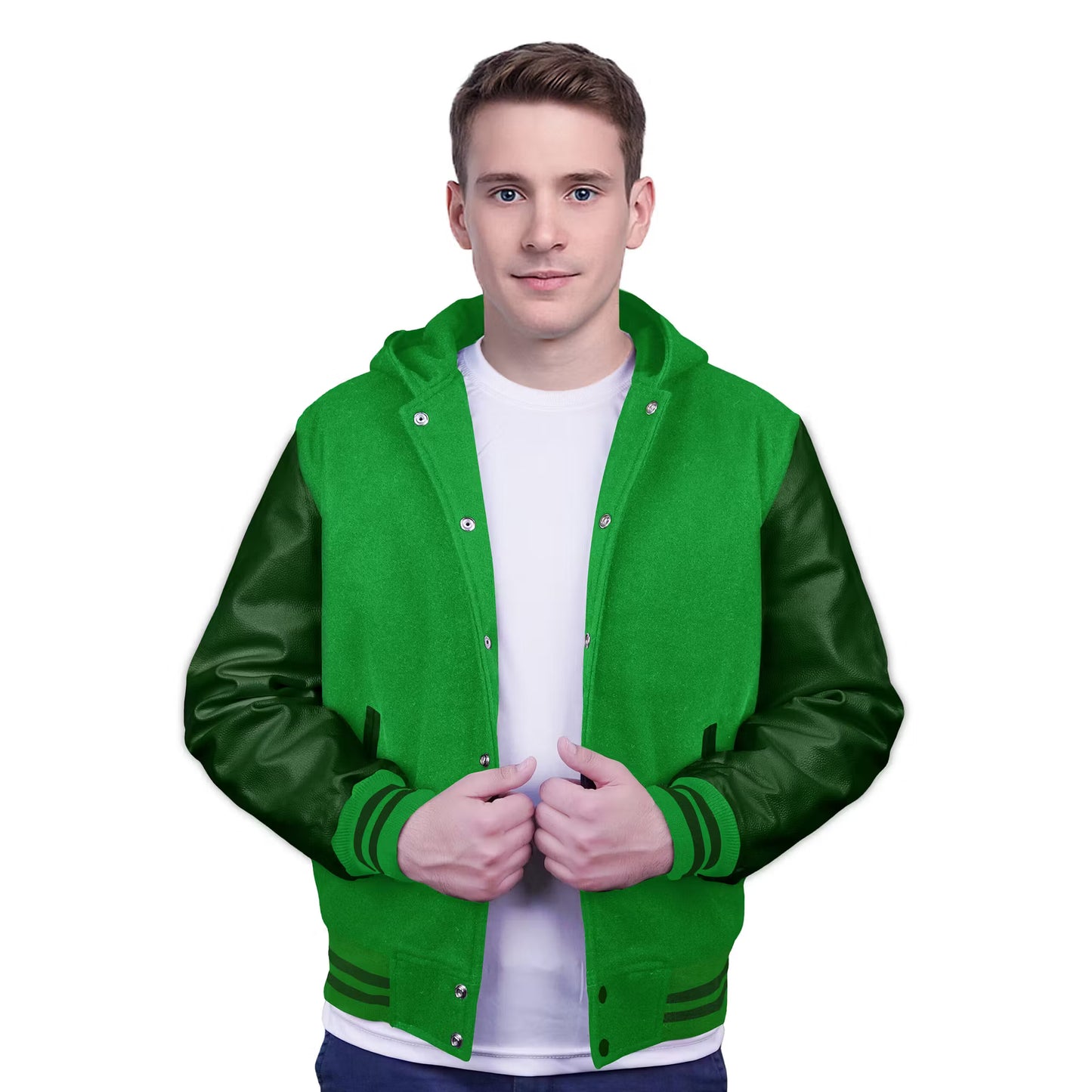 Forest Green-Leather Sleeves & Wool Body (Hoodie)
