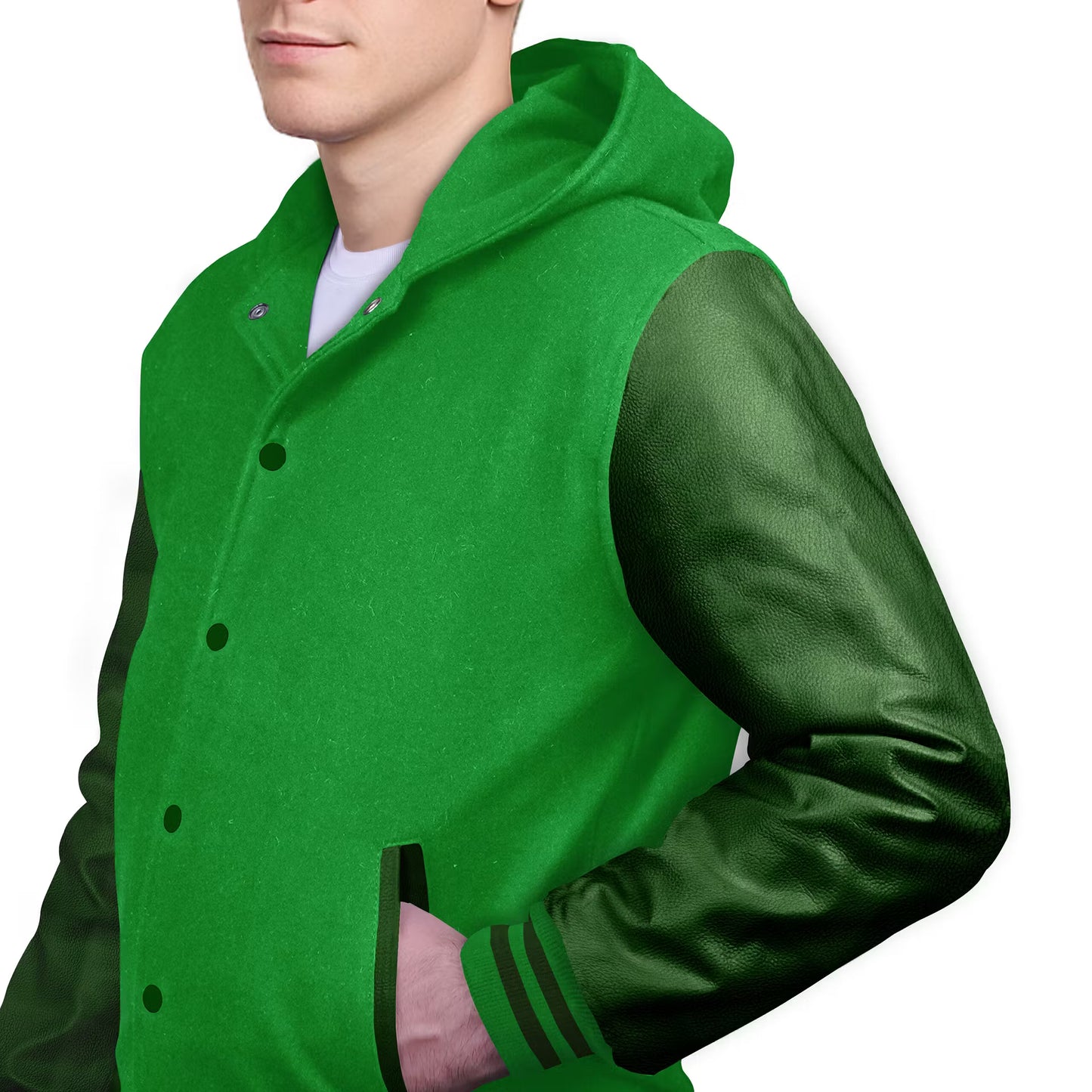 Forest Green-Leather Sleeves & Wool Body (Hoodie)