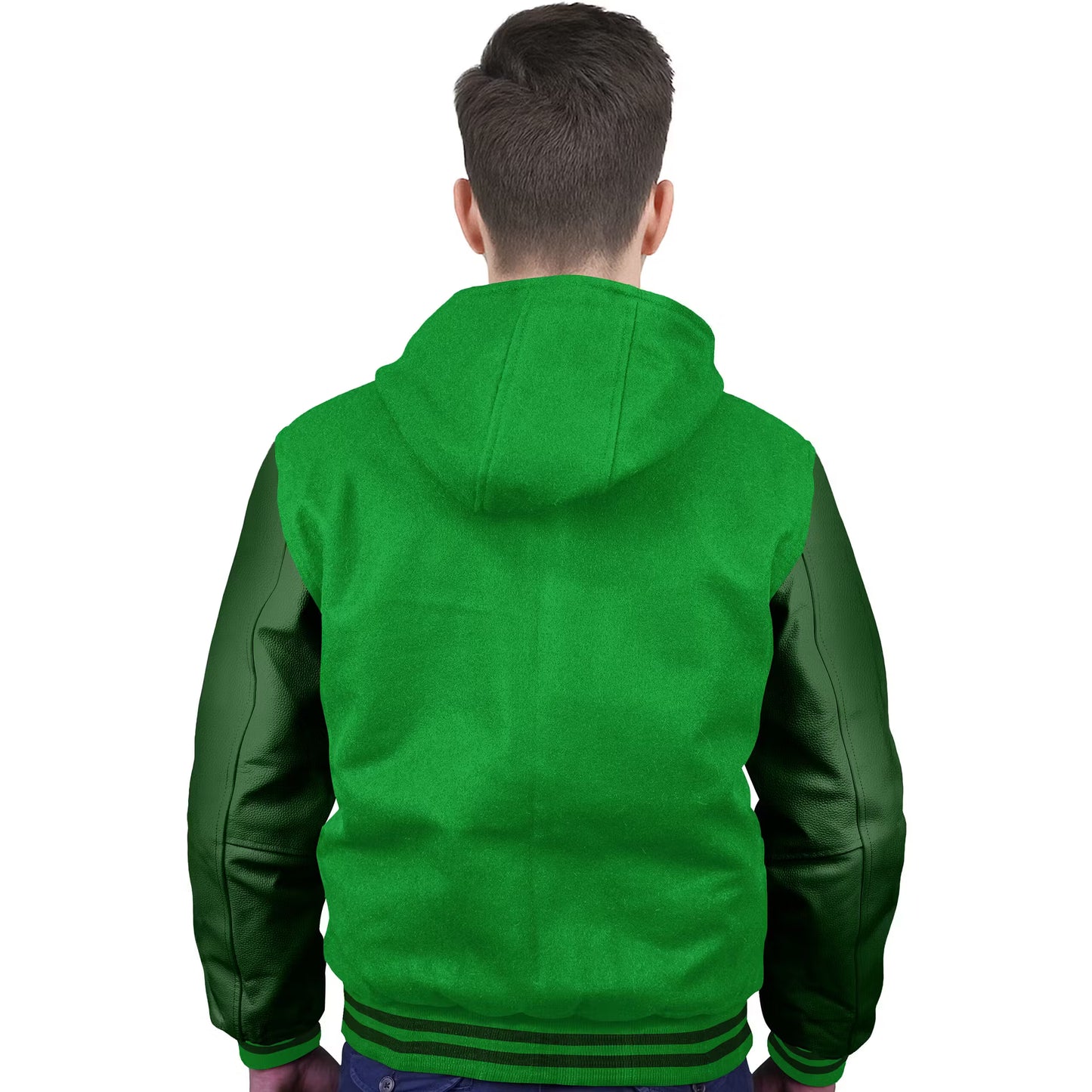 Forest Green-Leather Sleeves & Wool Body (Hoodie)