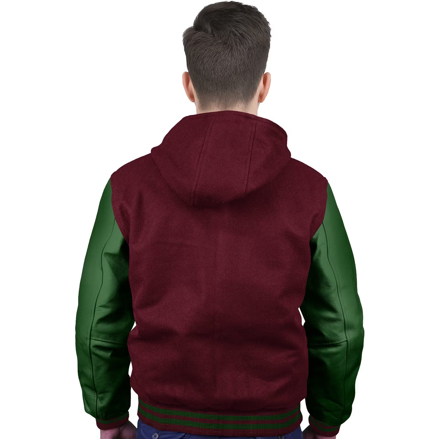 Forest Green-Leather Sleeves & Wool Body (Hoodie)