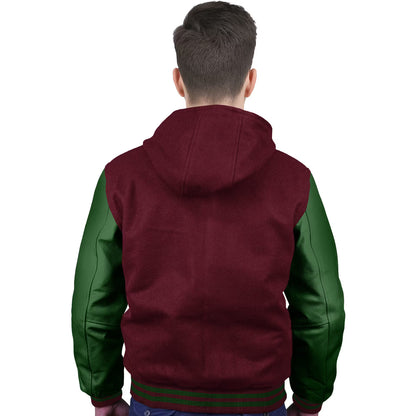 Forest Green-Leather Sleeves & Wool Body (Hoodie)