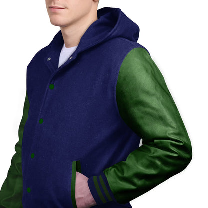 Forest Green-Leather Sleeves & Wool Body (Hoodie)