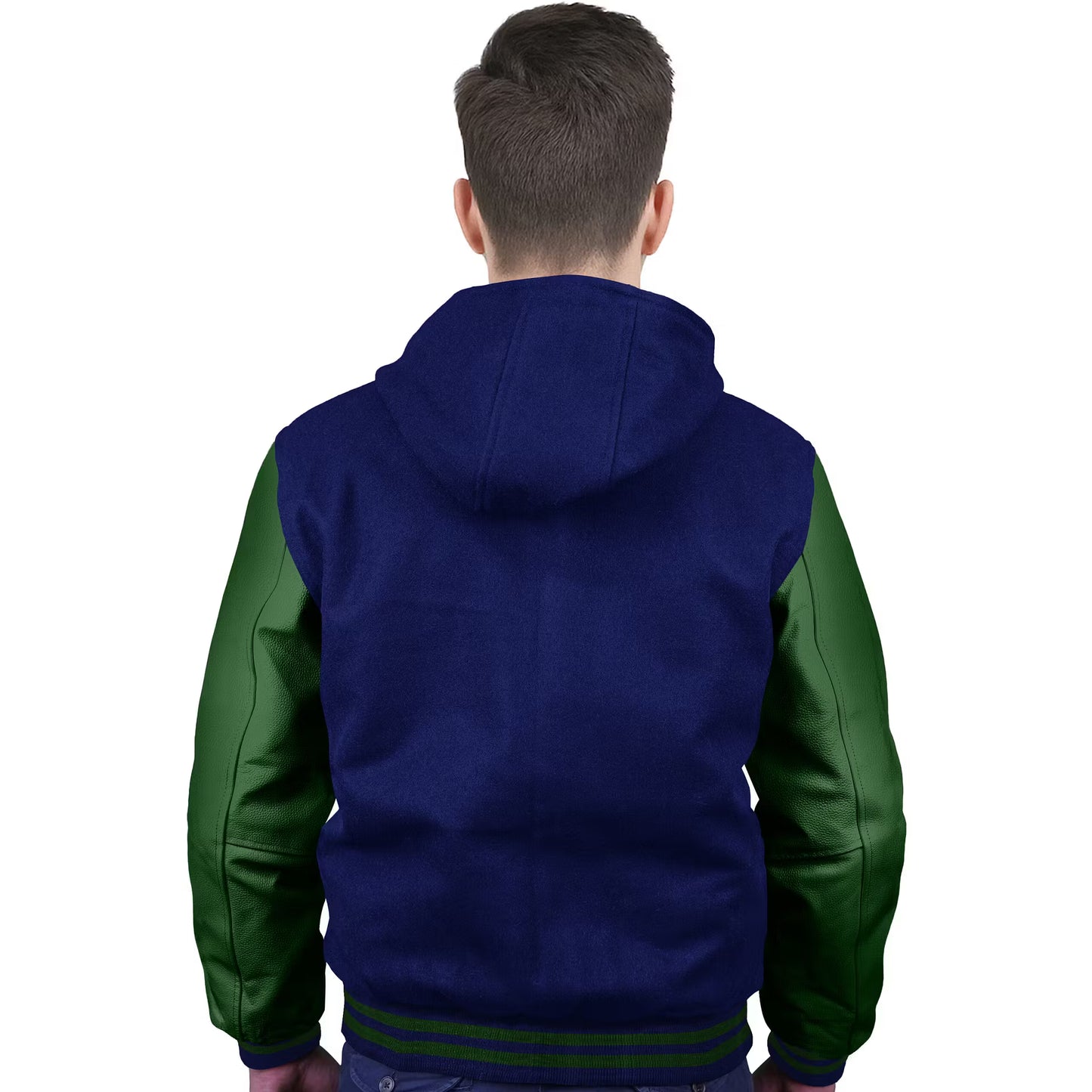 Forest Green-Leather Sleeves & Wool Body (Hoodie)