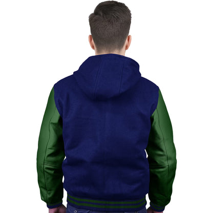 Forest Green-Leather Sleeves & Wool Body (Hoodie)