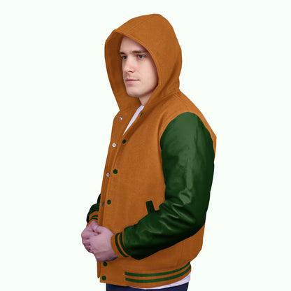 Forest Green-Leather Sleeves & Wool Body (Hoodie)