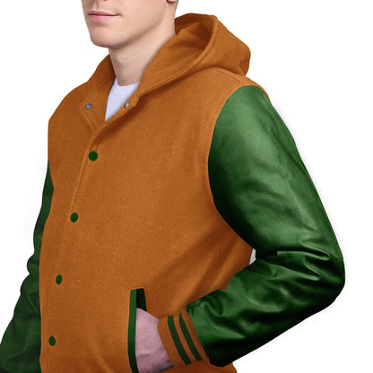 Forest Green-Leather Sleeves & Wool Body (Hoodie)