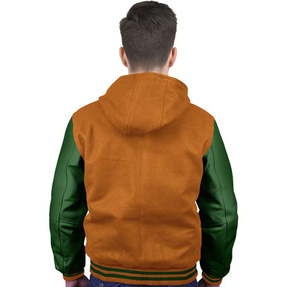 Forest Green-Leather Sleeves & Wool Body (Hoodie)
