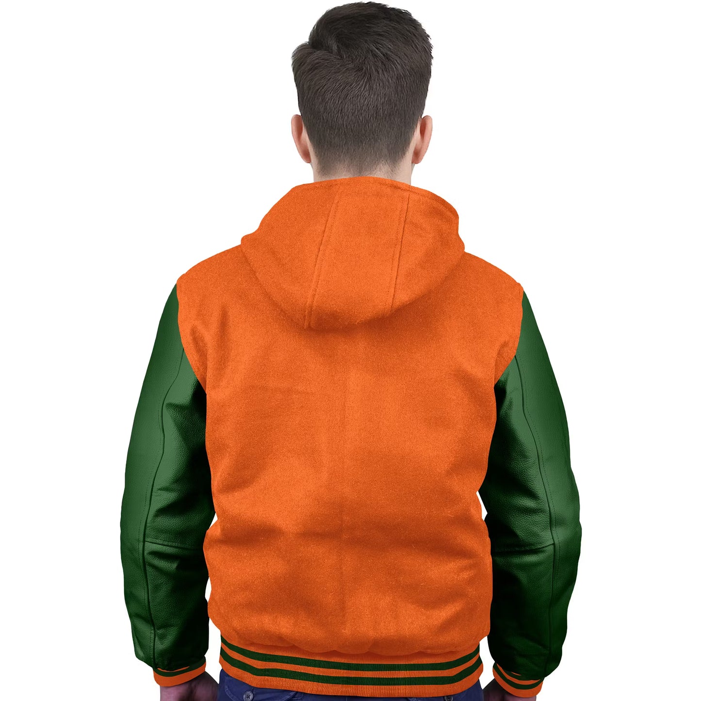 Forest Green-Leather Sleeves & Wool Body (Hoodie)