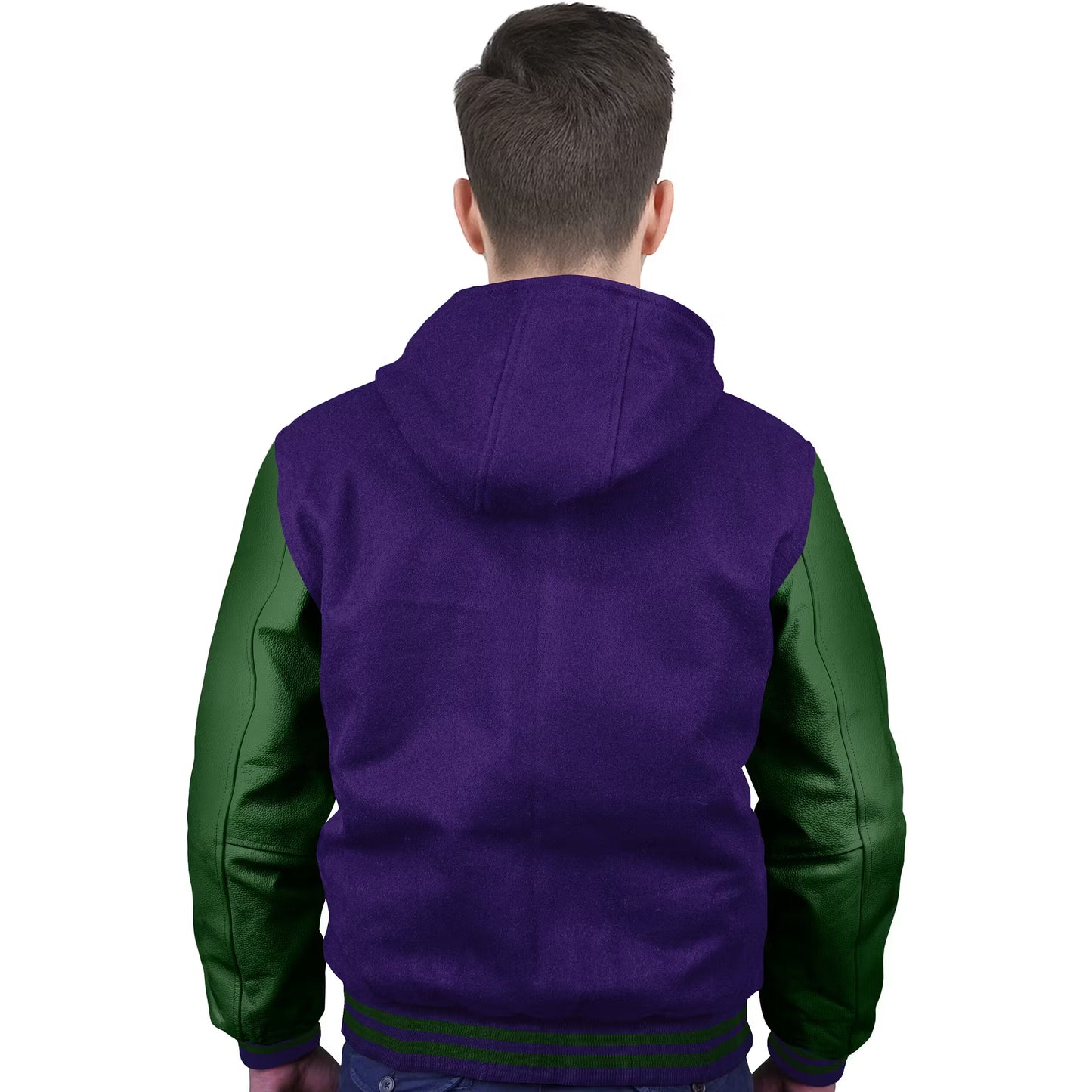 Forest Green-Leather Sleeves & Wool Body (Hoodie)