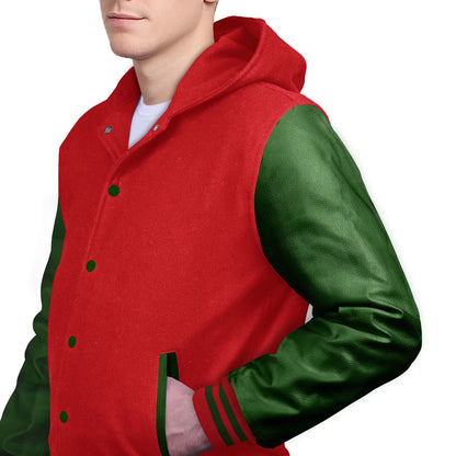 Forest Green-Leather Sleeves & Wool Body (Hoodie)