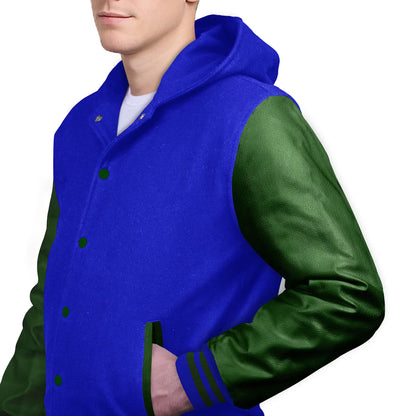 Forest Green-Leather Sleeves & Wool Body (Hoodie)