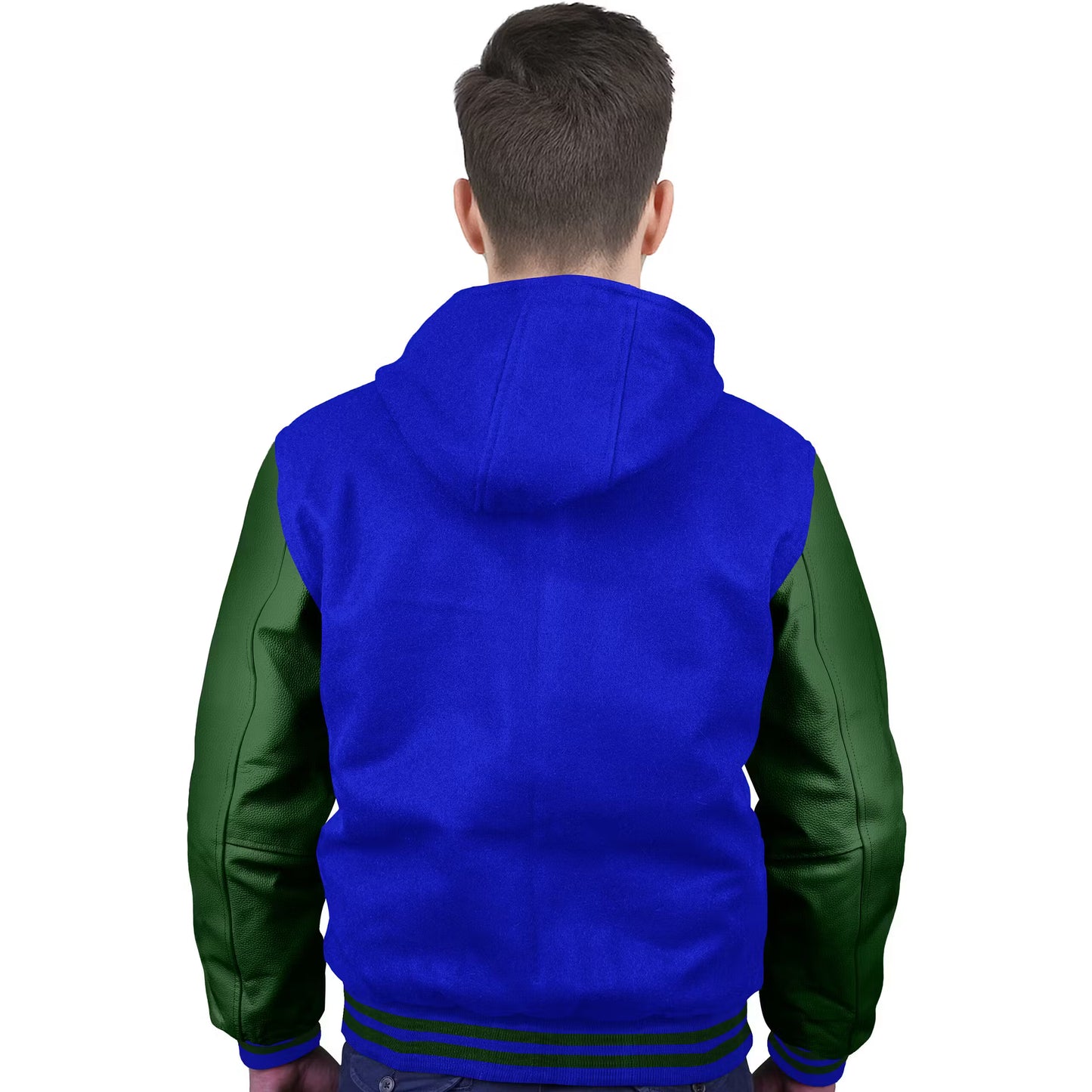 Forest Green-Leather Sleeves & Wool Body (Hoodie)