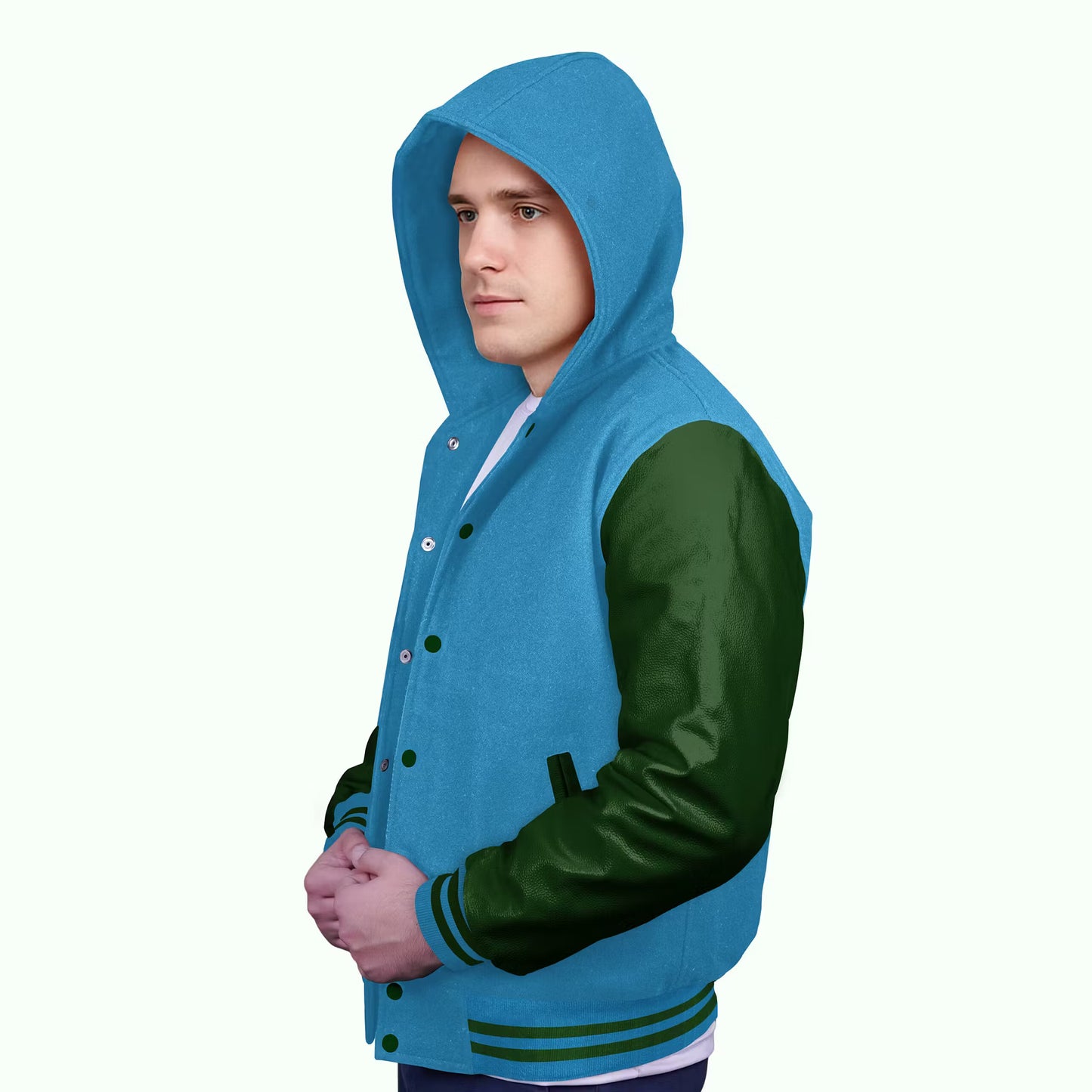 Forest Green-Leather Sleeves & Wool Body (Hoodie)