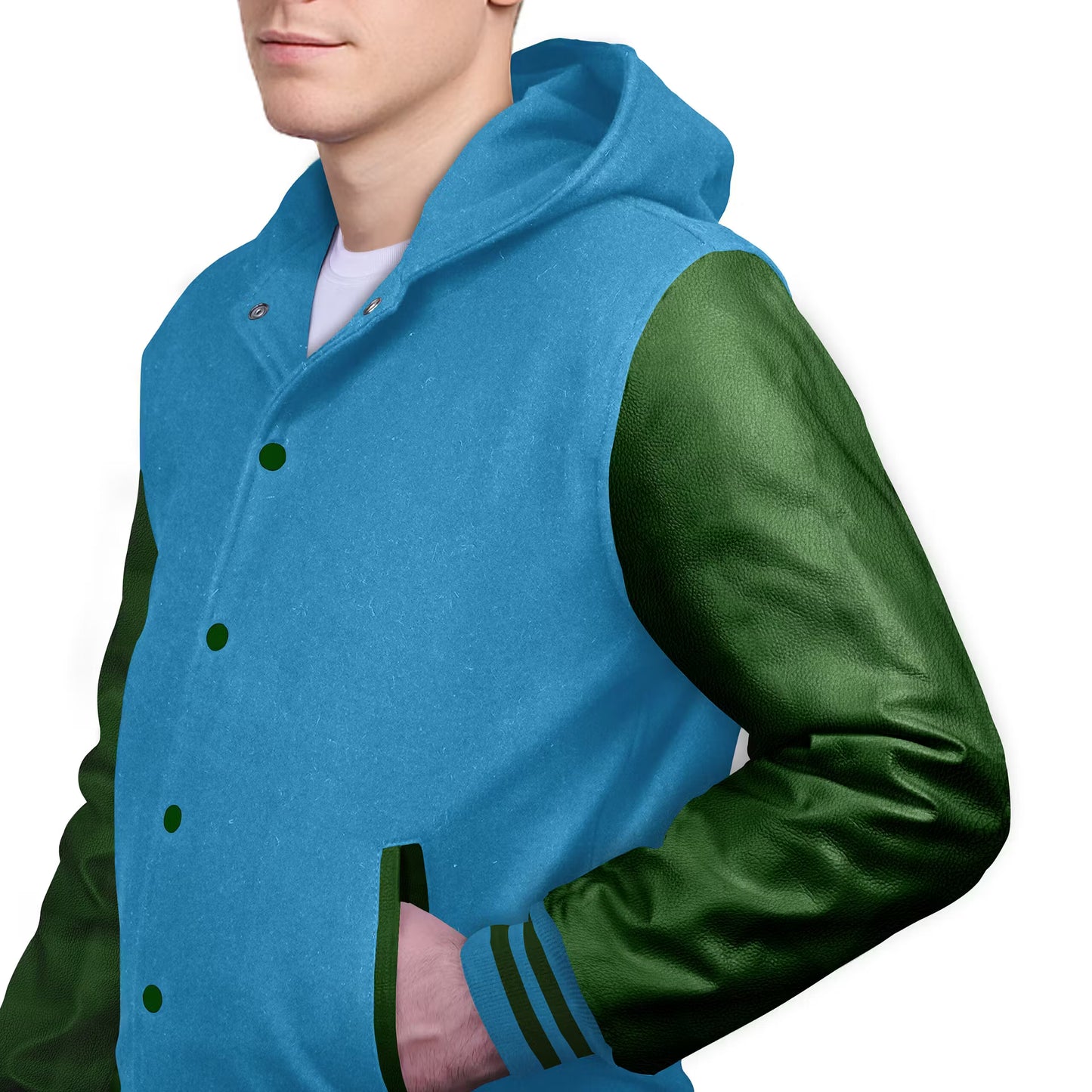 Forest Green-Leather Sleeves & Wool Body (Hoodie)