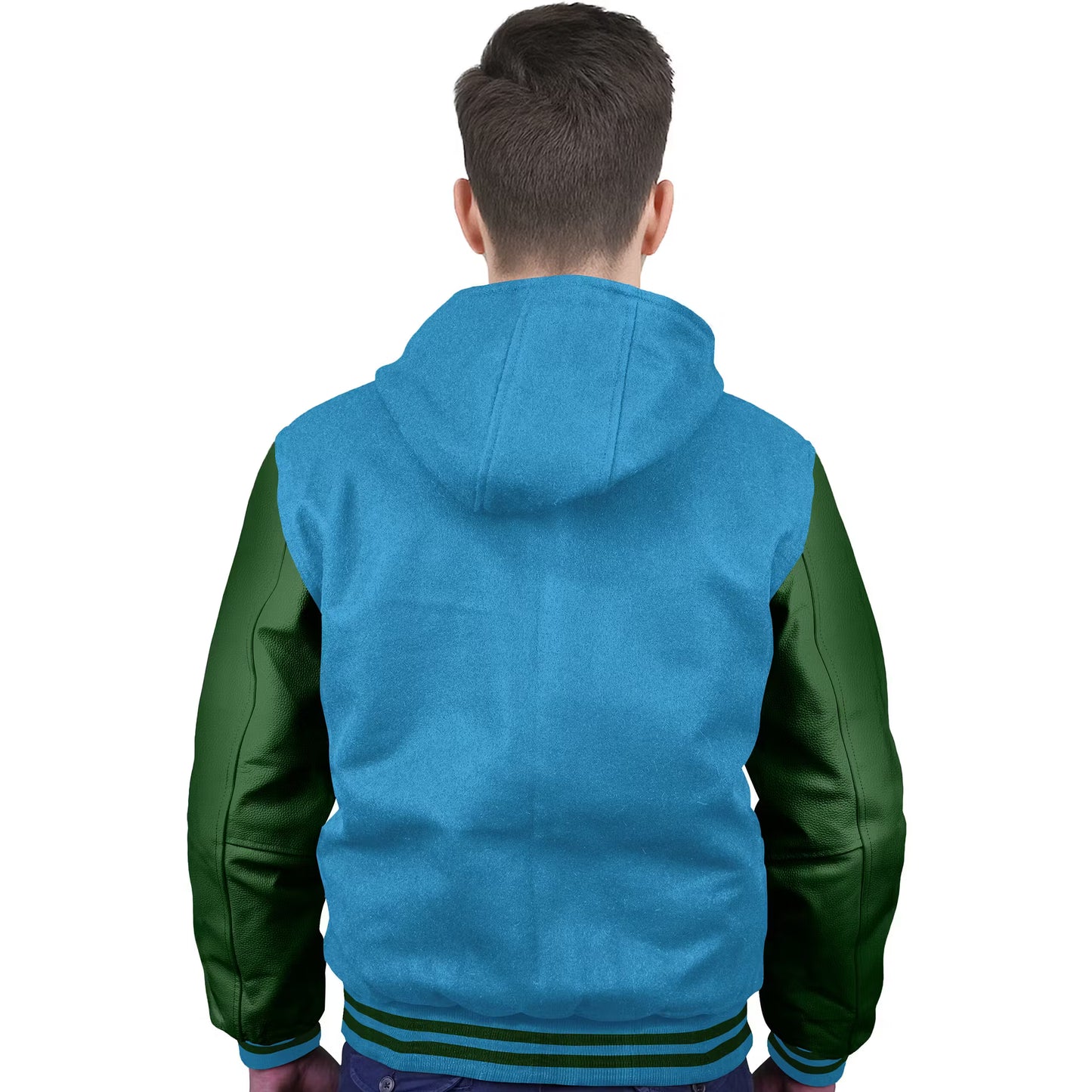 Forest Green-Leather Sleeves & Wool Body (Hoodie)
