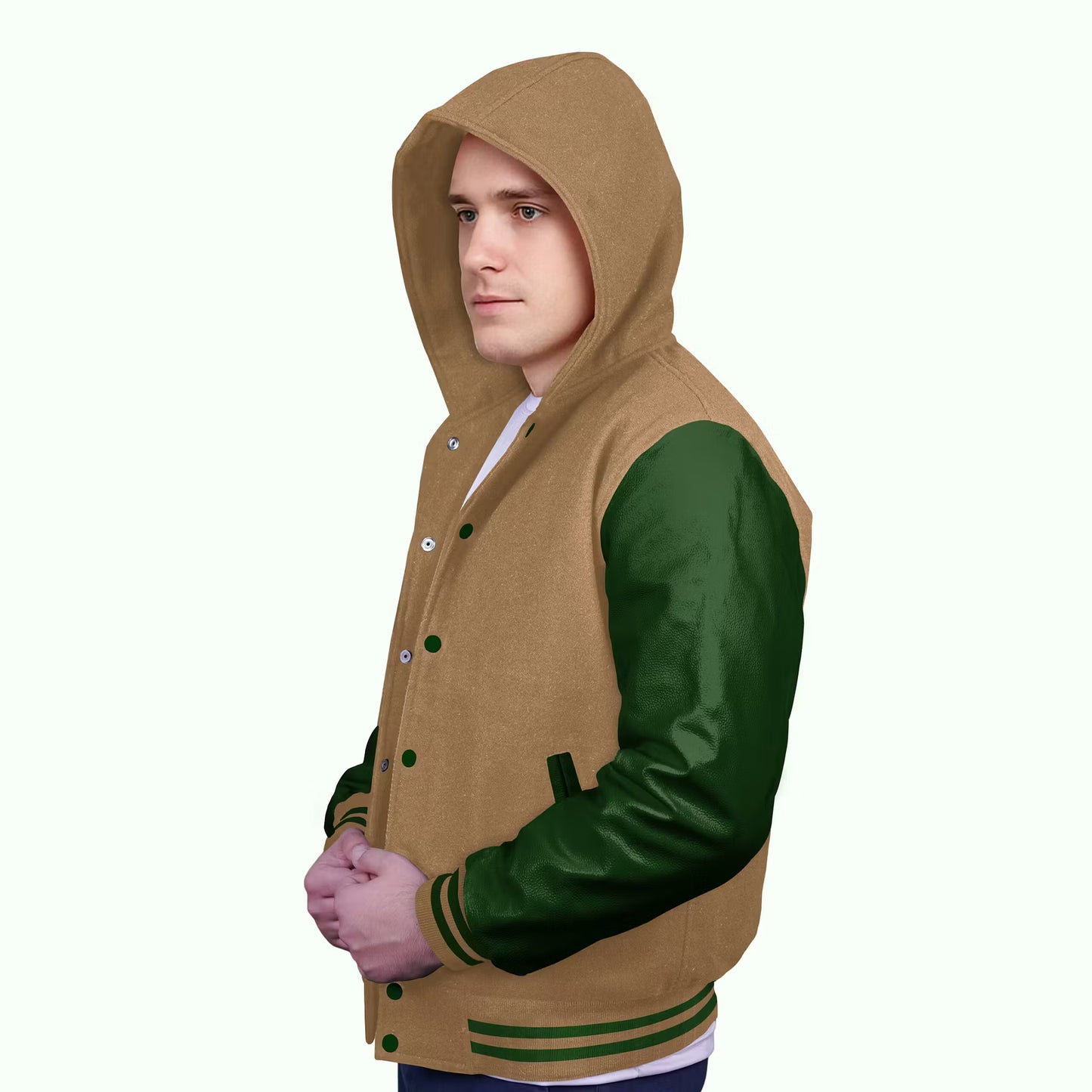 Forest Green-Leather Sleeves & Wool Body (Hoodie)