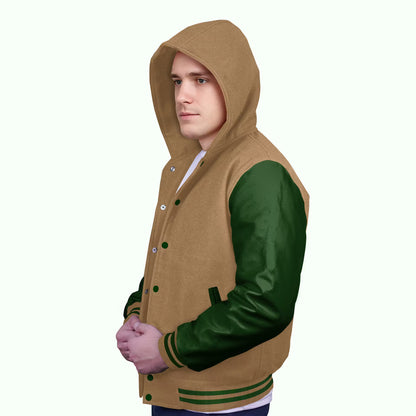 Forest Green-Leather Sleeves & Wool Body (Hoodie)