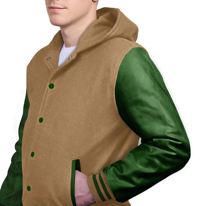 Forest Green-Leather Sleeves & Wool Body (Hoodie)