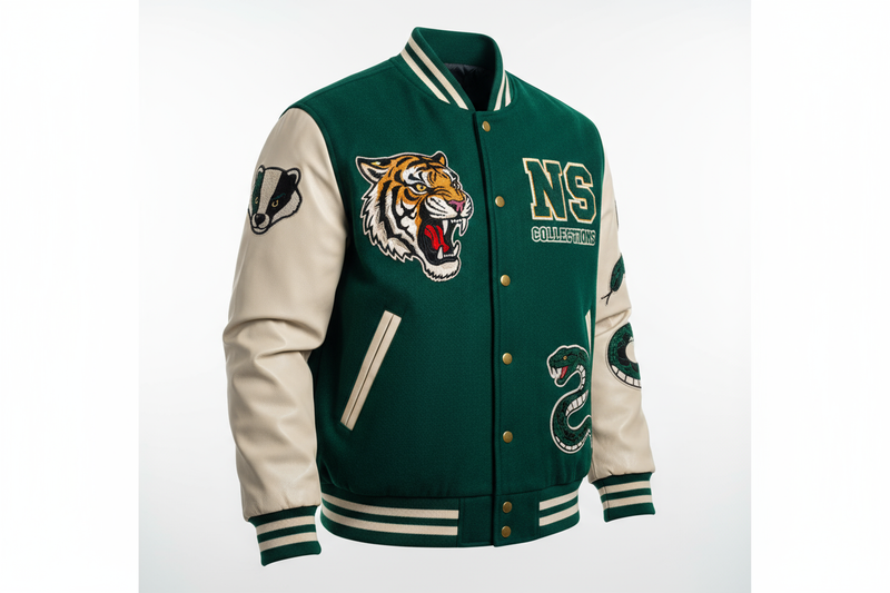 nahi text or lines khtam kar do bas wesy hi ak customized varsity jacket show krwao