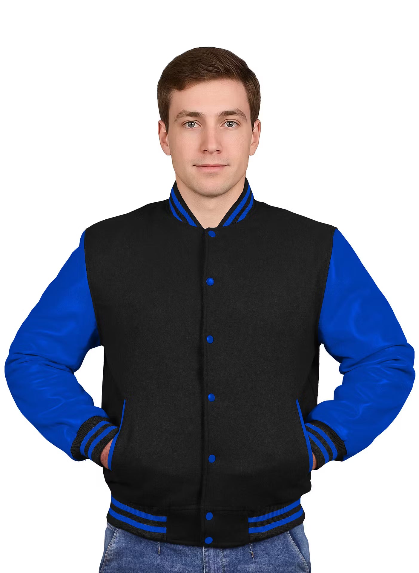 Royal Blue-Leather Sleeves & Wool Body