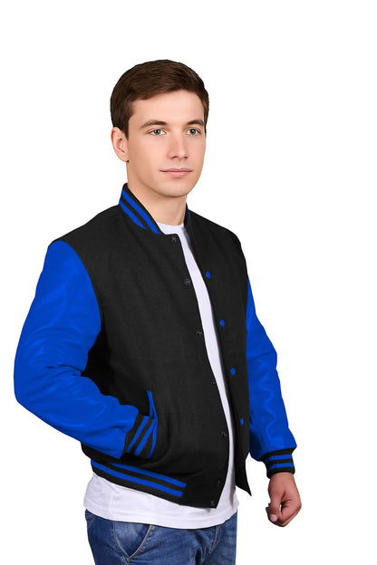 Royal Blue-Leather Sleeves & Wool Body