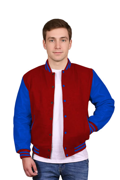 Royal Blue-Leather Sleeves & Wool Body