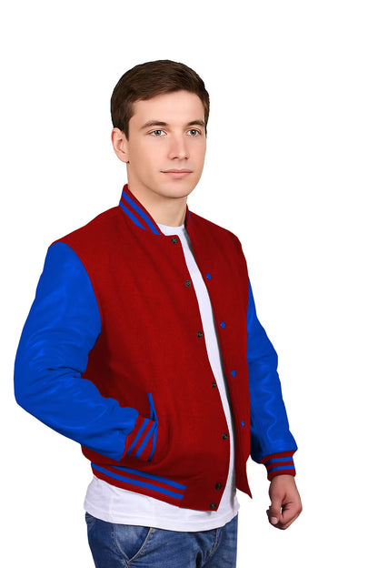 Royal Blue-Leather Sleeves & Wool Body