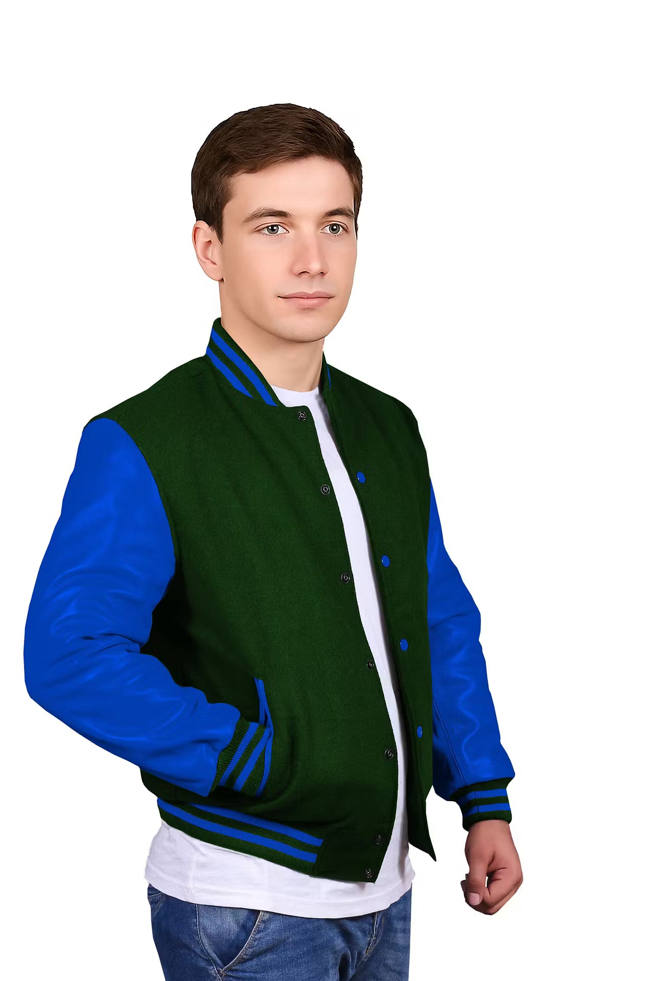 Royal Blue-Leather Sleeves & Wool Body