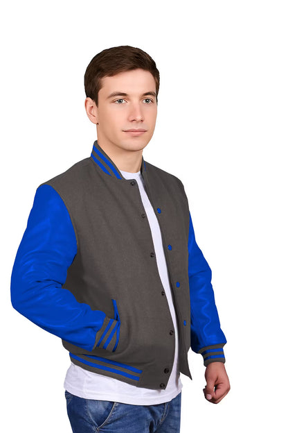 Royal Blue-Leather Sleeves & Wool Body