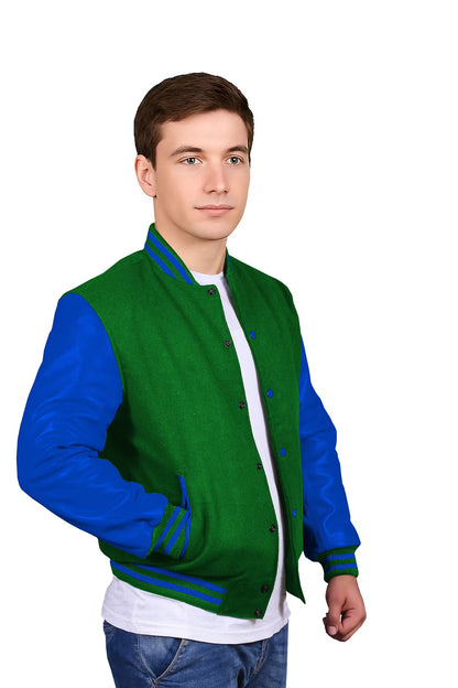 Royal Blue-Leather Sleeves & Wool Body