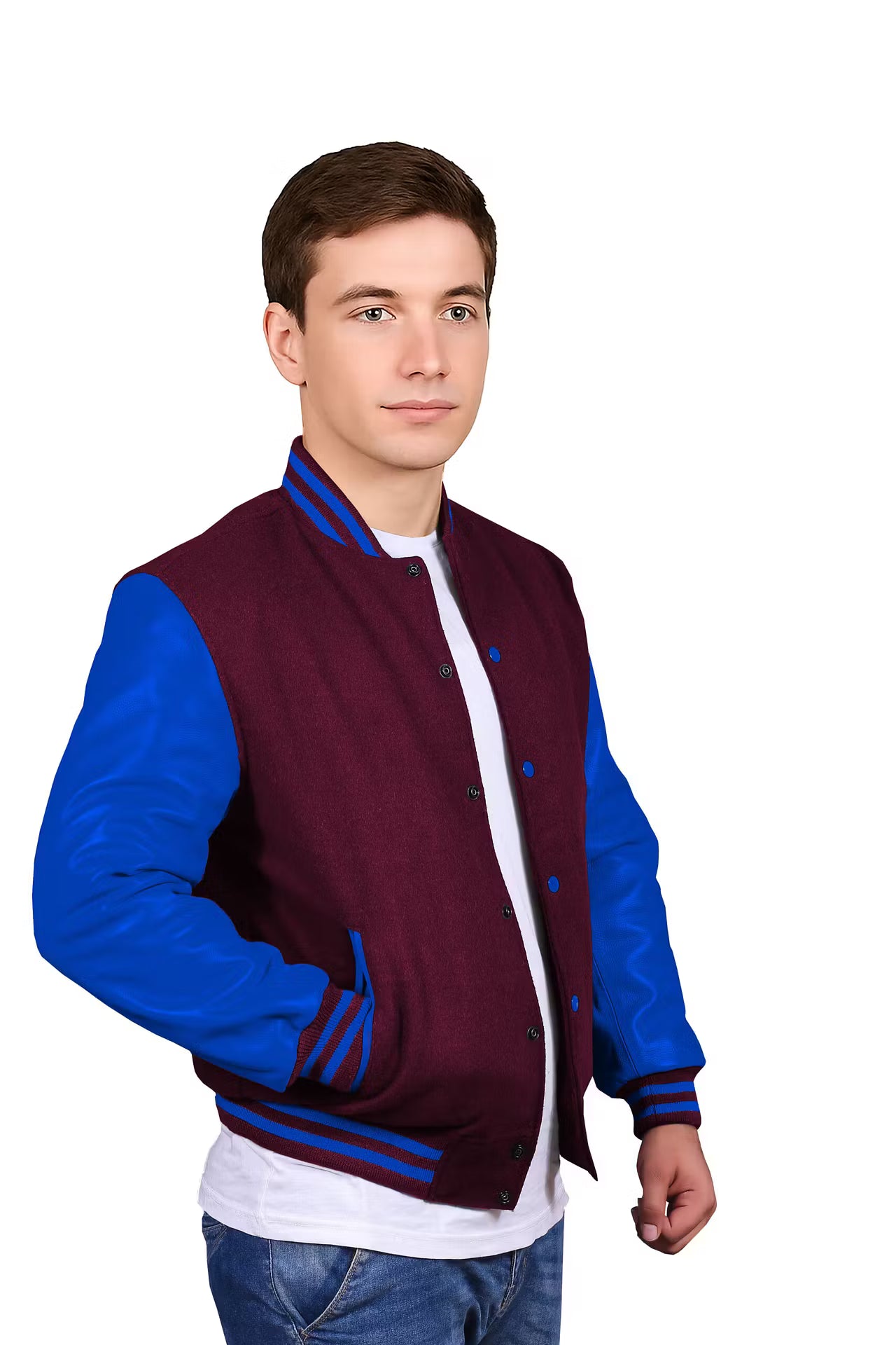 Royal Blue-Leather Sleeves & Wool Body